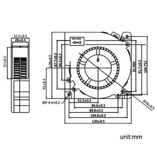 GDSTime 120x32 radiális ventilátor 24V