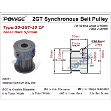 Powge GT2-20T bordáskerék 10mm