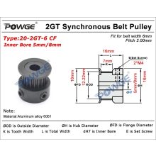 Powge GT2-20T bordáskerék 6mm